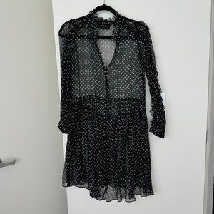 The Kooples Polka Dot Black Silk Dress with Slip - Small